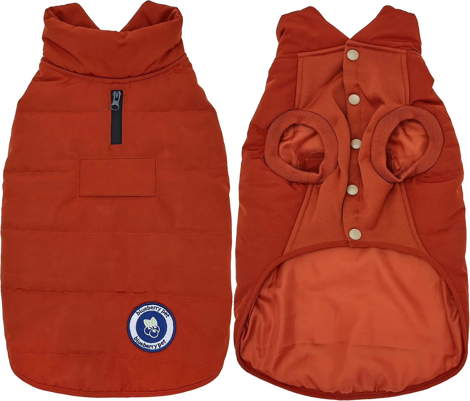 Blueberry Pet Dog Winter Coat - Cozy Quilted Rusty Orange Puffer Jacket, Windproof & Waterproof, Warm Dog Jacket for Small Dogs - 13 3/4" Back Length, Medium Dog Coat, Stylish Winter Gear
