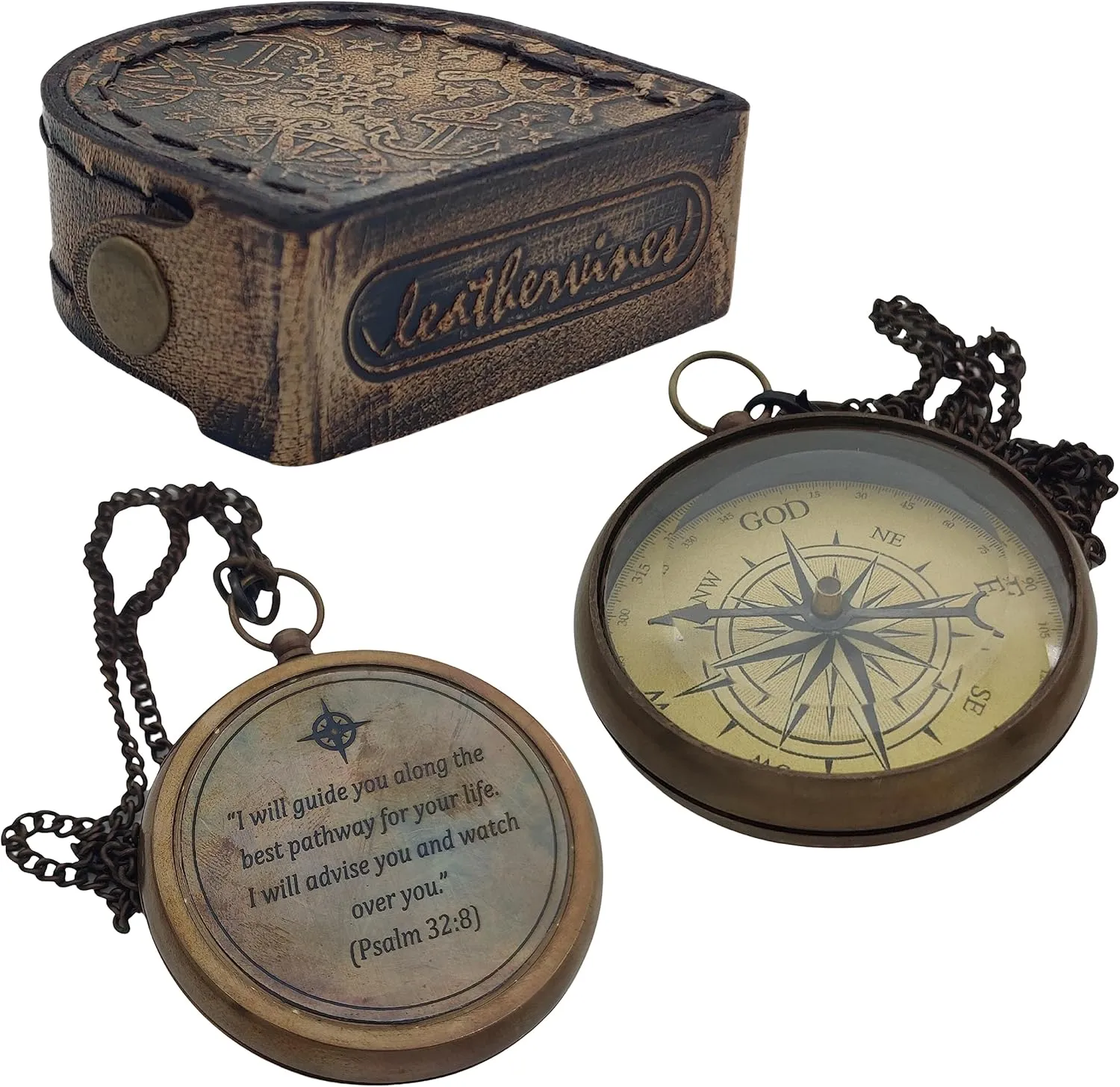 Brass Compass with Psalm 32:8 - Inspirational Graduation Gift 2025, First Communion Gift for Boys, Religious Confirmation Gift, Faith-Based Keepsake for Men & Women