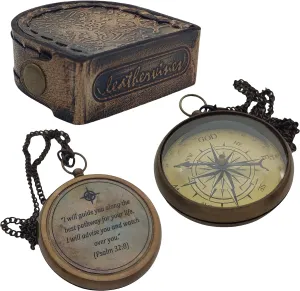 Brass Compass with Psalm 32:8 - Inspirational Graduation Gift 2025, First Communion Gift for Boys, Religious Confirmation Gift, Faith-Based Keepsake for Men & Women