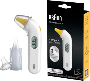 Braun ThermoScan 3 Ear Thermometer, Fast 1 Second Measurement, Audio Fever Indicator, Digital Display, Baby and Infant Friendly, No. 1 Brand Recommended by Pediatricians, FSA and HSA Eligible