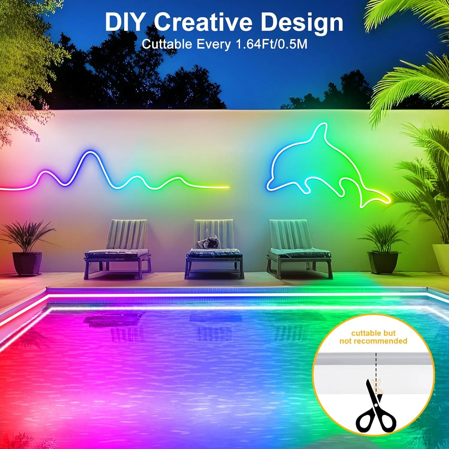 Brillihood RGB Neon Rope Light, Flexible 120V LED Neon Light Strip, SMD5050 80LEDs/M Outdoor Waterproof Neon Lighting with RF Remote & 2M Controller Plug for Home Building Commercial Decor, 10M/32.8Ft