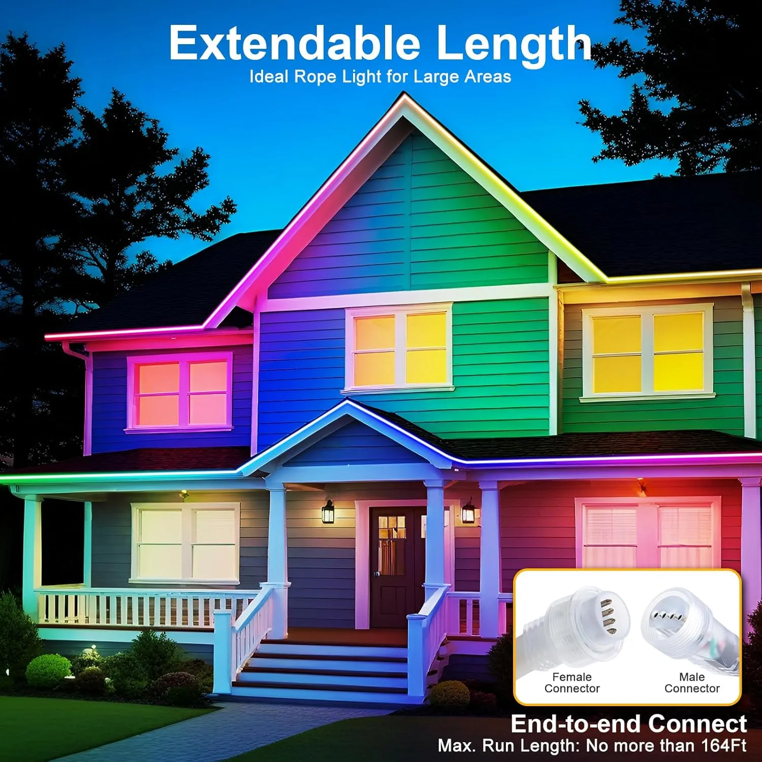Brillihood RGB Neon Rope Light, Flexible 120V LED Neon Light Strip, SMD5050 80LEDs/M Outdoor Waterproof Neon Lighting with RF Remote & 2M Controller Plug for Home Building Commercial Decor, 10M/32.8Ft