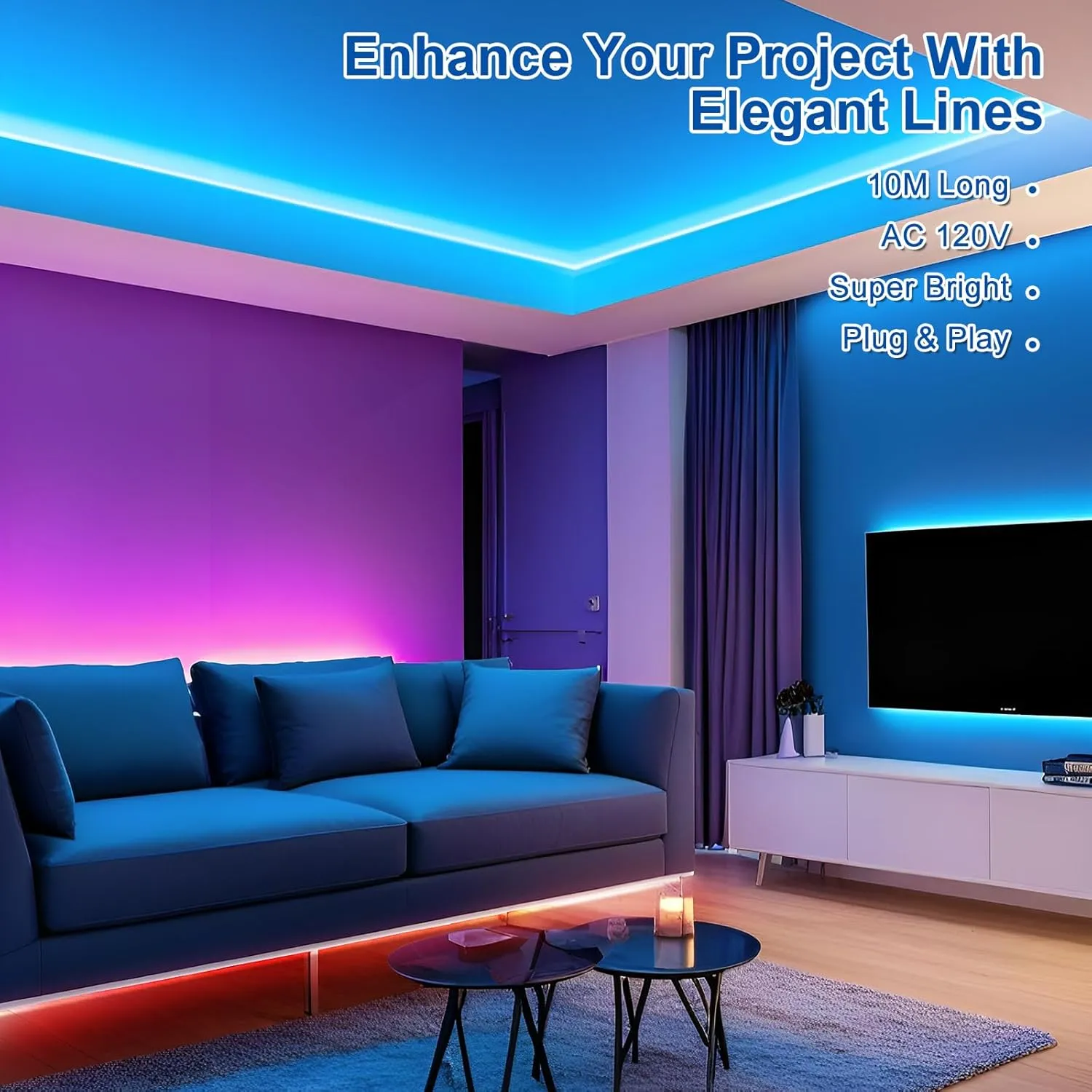 Brillihood RGB Neon Rope Light, Flexible 120V LED Neon Light Strip, SMD5050 80LEDs/M Outdoor Waterproof Neon Lighting with RF Remote & 2M Controller Plug for Home Building Commercial Decor, 10M/32.8Ft