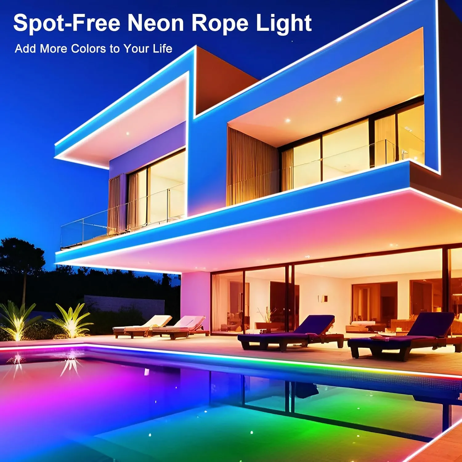 Brillihood RGB Neon Rope Light, Flexible 120V LED Neon Light Strip, SMD5050 80LEDs/M Outdoor Waterproof Neon Lighting with RF Remote & 2M Controller Plug for Home Building Commercial Decor, 10M/32.8Ft