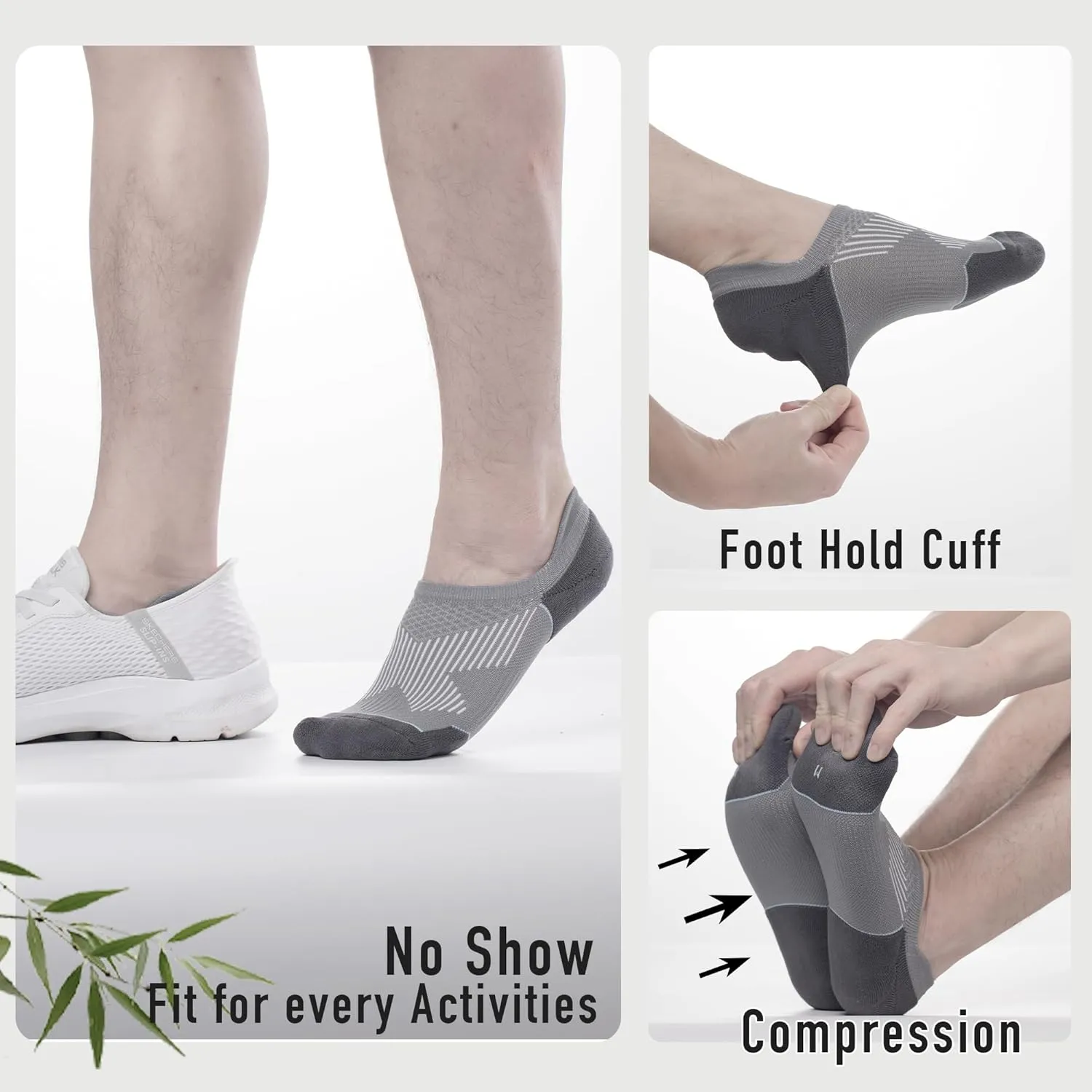 BRISIRA Bamboo Viscose Coolmax Compression No Show Socks Men Cushioned Moisture Wicking Anti Blister Athletic Low Cut Socks
