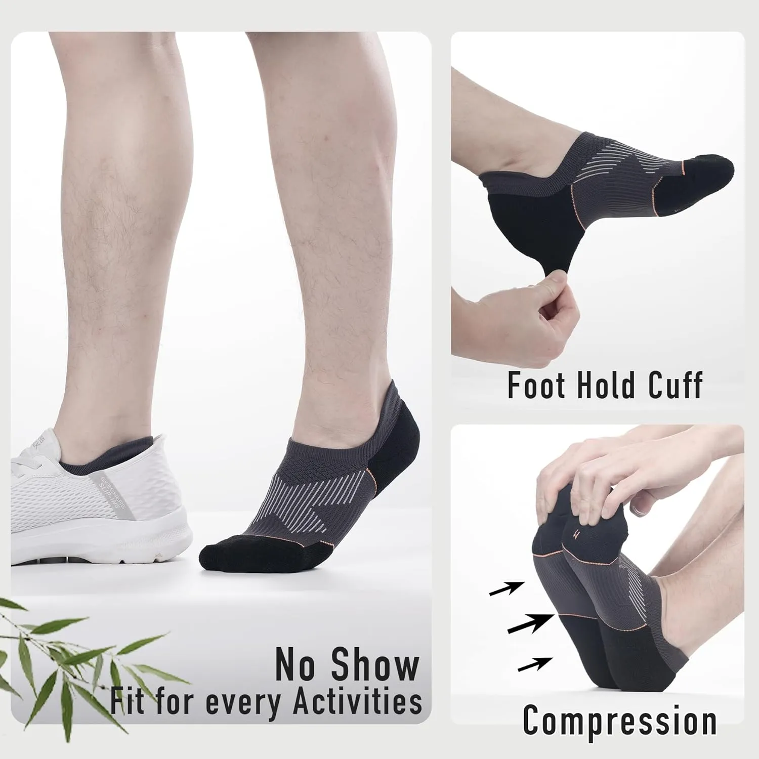 BRISIRA Bamboo Viscose Coolmax Compression Running No Show Socks Men Cushioned Moisture Wicking Arch Support Athletic Padded