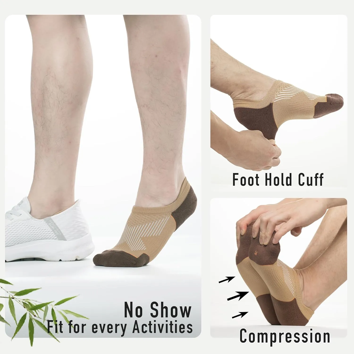BRISIRA Bamboo Viscose Coolmax Compression Running No Show Socks Men Cushioned Moisture Wicking Arch Support Athletic Padded