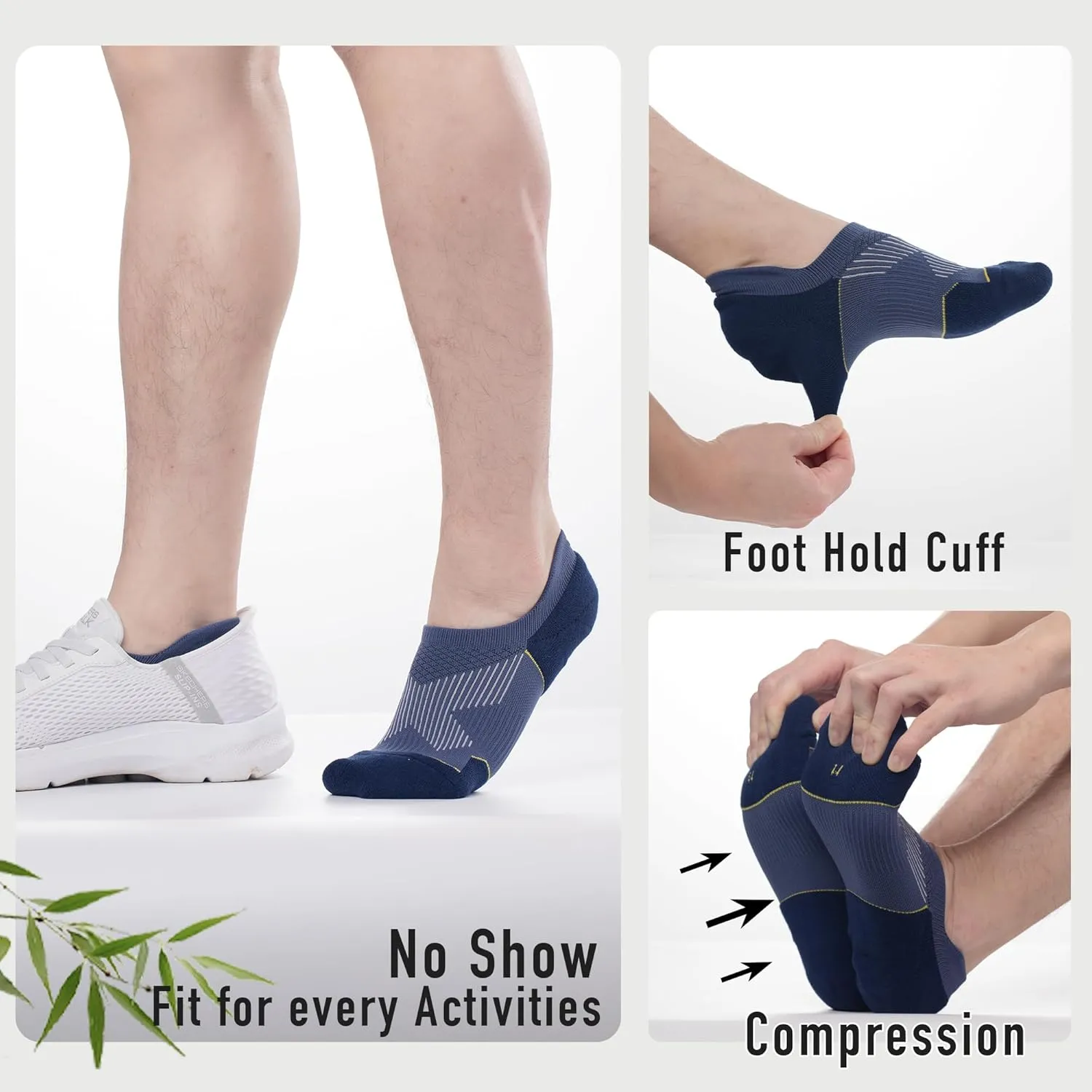 BRISIRA Bamboo Viscose Coolmax Mens No Show Socks Cushioned Moisture Wicking Anti Blister Athletic Low Cut Socks