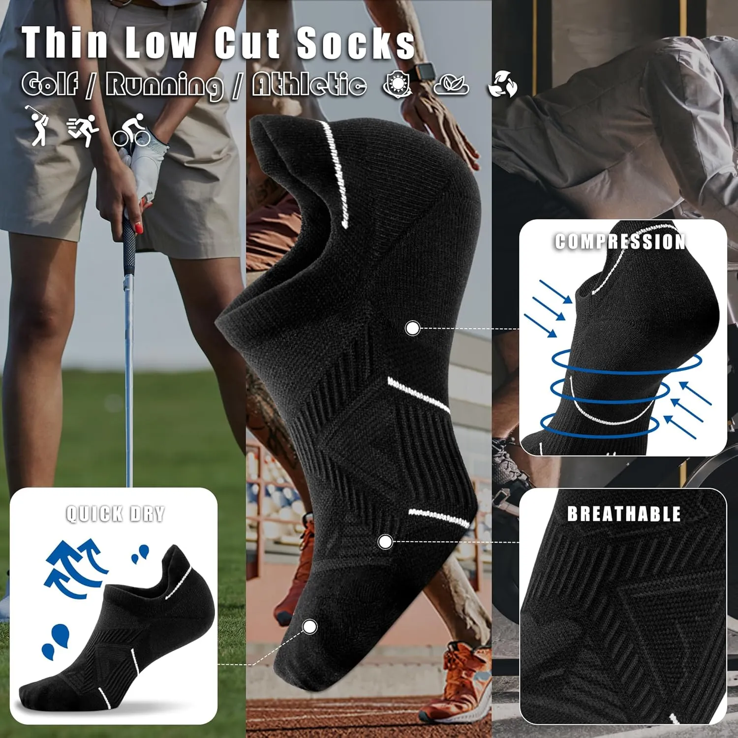BRISIRA Bamboo Viscose Coolmax Mens No Show Socks Cushioned Moisture Wicking Anti Blister Athletic Low Cut Socks