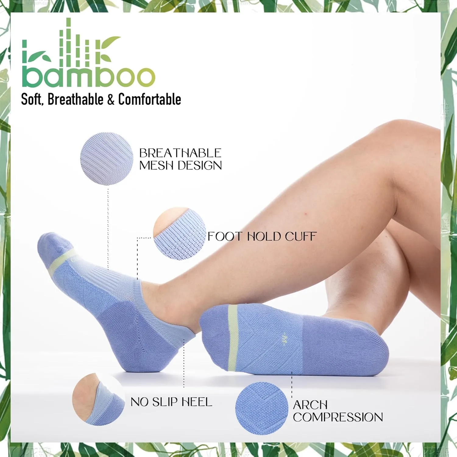 BRISIRA Bamboo Viscose Coolmax Running Golf No Show Socks Women Compression Moisture Wicking Performance Low Cut Tab Athletic