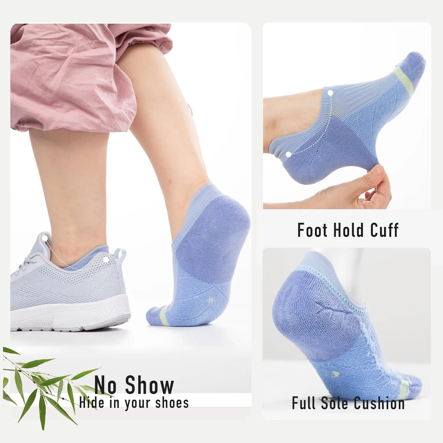 BRISIRA Bamboo Viscose Coolmax Running Golf No Show Socks Women Compression Moisture Wicking Performance Low Cut Tab Athletic