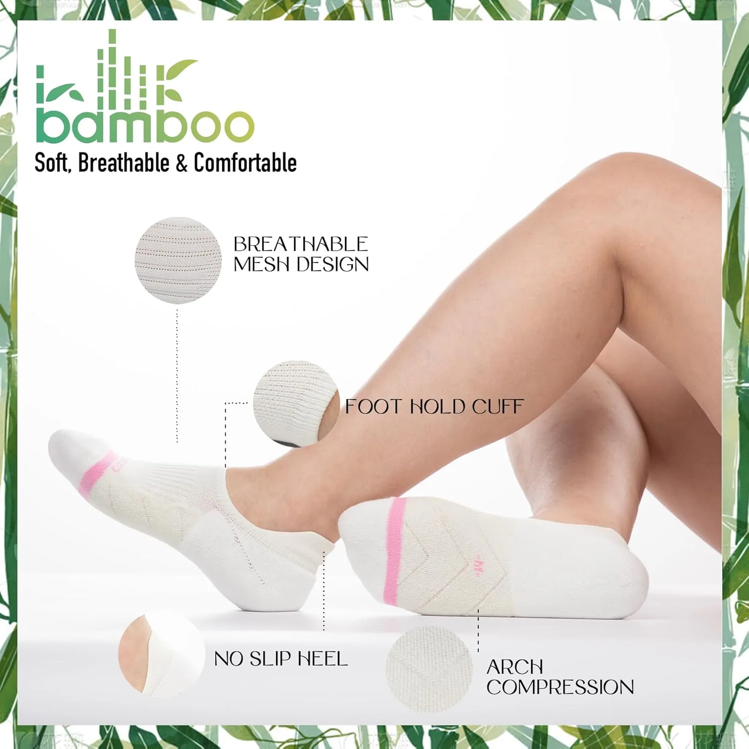BRISIRA Bamboo Viscose Coolmax Running Golf No Show Socks Women Compression Moisture Wicking Performance Low Cut Tab Athletic