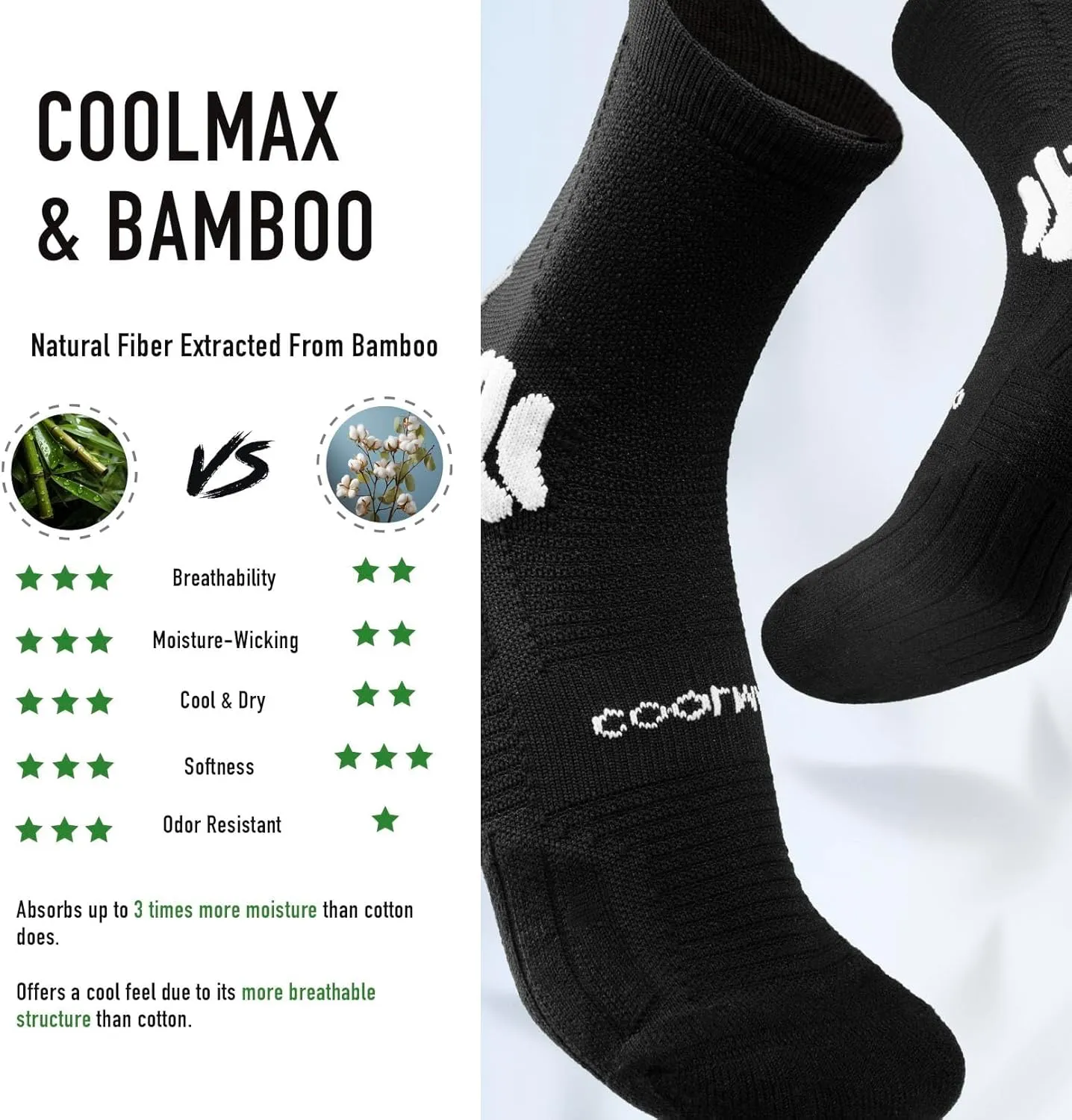 BRISIRA Coolmax Bamboo Viscose Compression Anti Blister Hiking Socks Crew Mid Calf Moisture Wicking Anti Odor Tennis Cushion