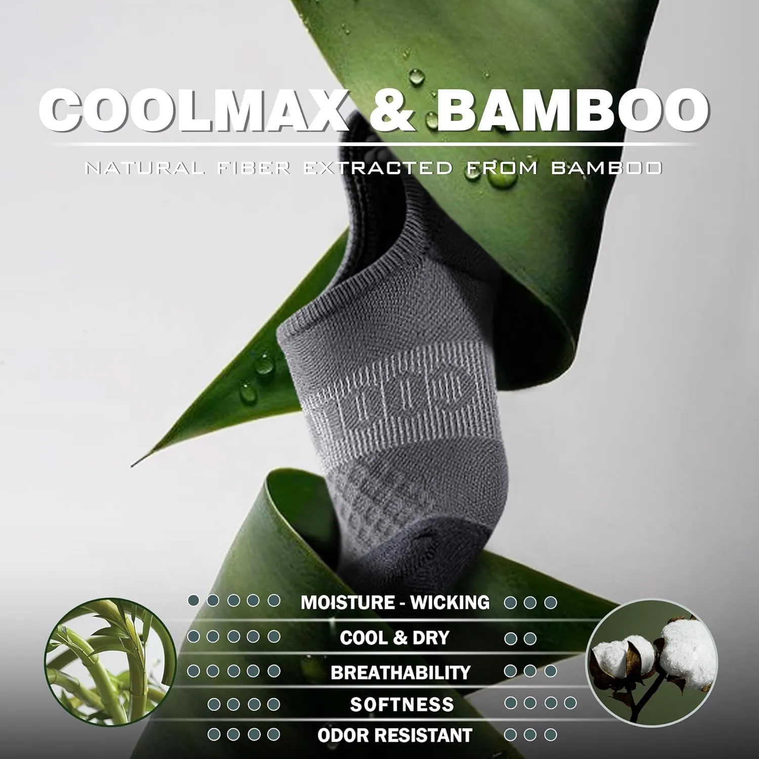 BRISIRA Coolmax Bamboo Viscose Compression No Show Socks Moisture Wicking Cushion Short Low Cut Ankle Athletic Sock for Golf