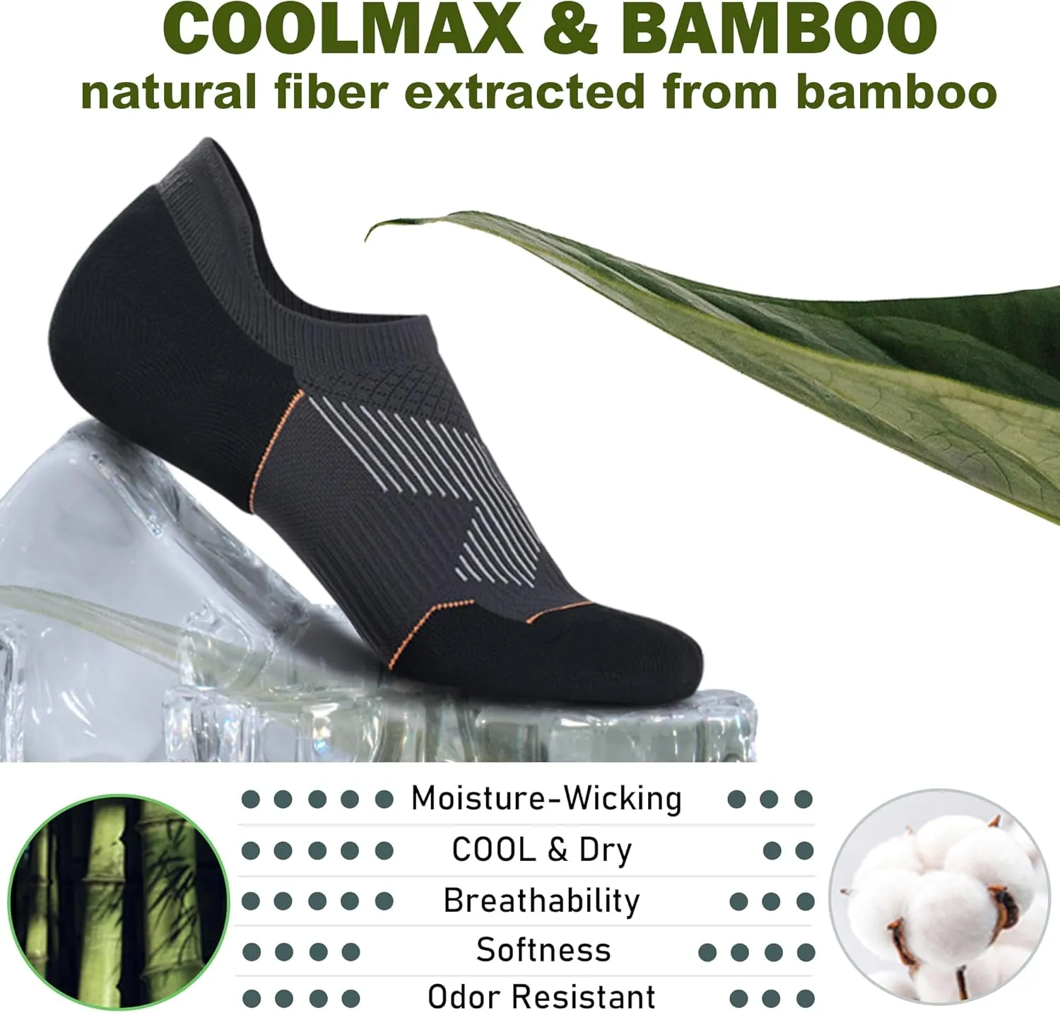 BRISIRA Coolmax Bamboo Viscose Compression No Show Socks Moisture Wicking Cushion Short Low Cut Ankle Athletic Sock for Golf