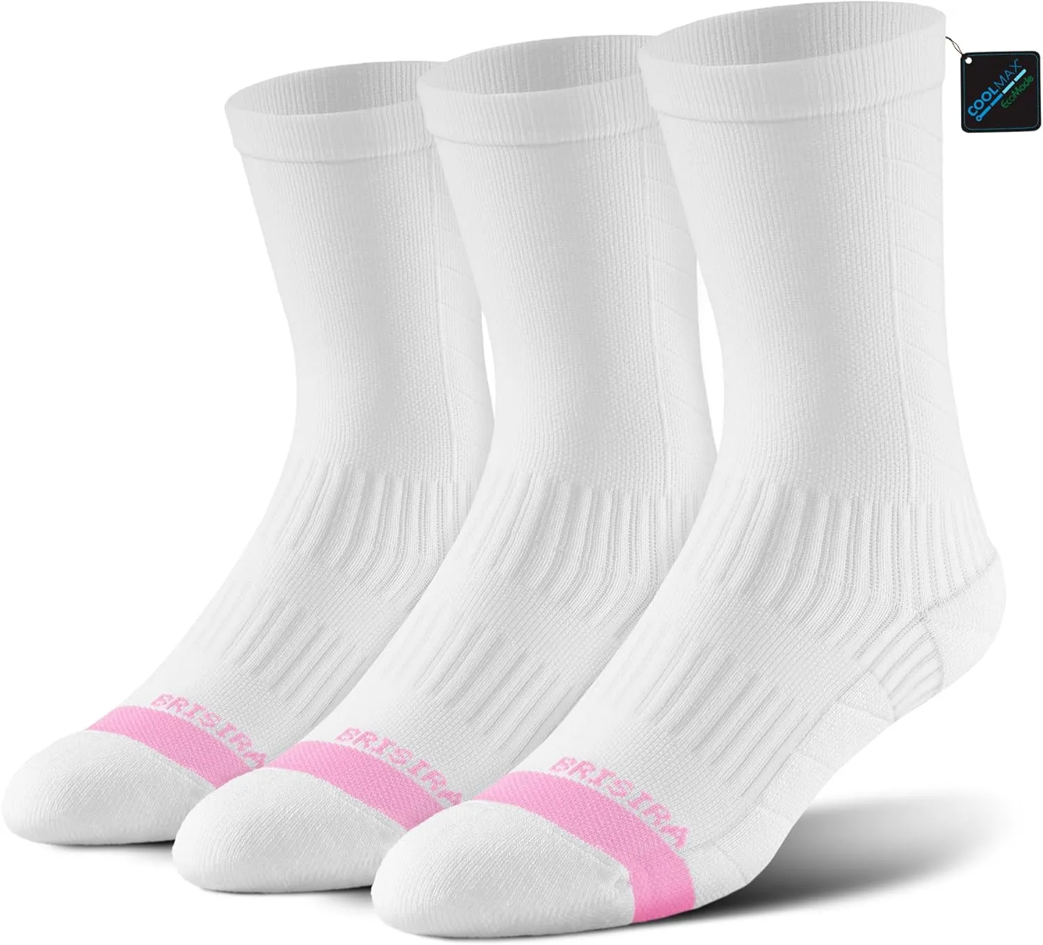 BRISIRA Coolmax Bamboo Viscose Compression Running Crew Socks Women Moisture-Wicking Anti-Blister Cooling Athletic Mid Calf