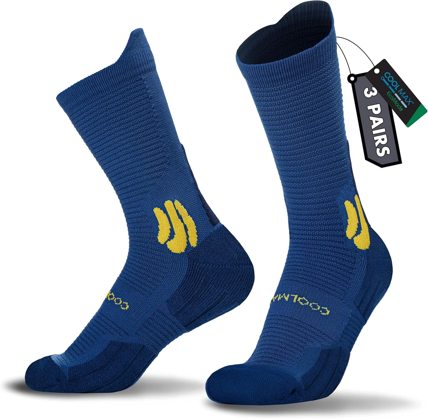 BRISIRA Coolmax Bamboo Viscose Compression Running Socks 3 Pairs Crew Moisture Wicking Anti Blister Athletic Hiking Work Sock