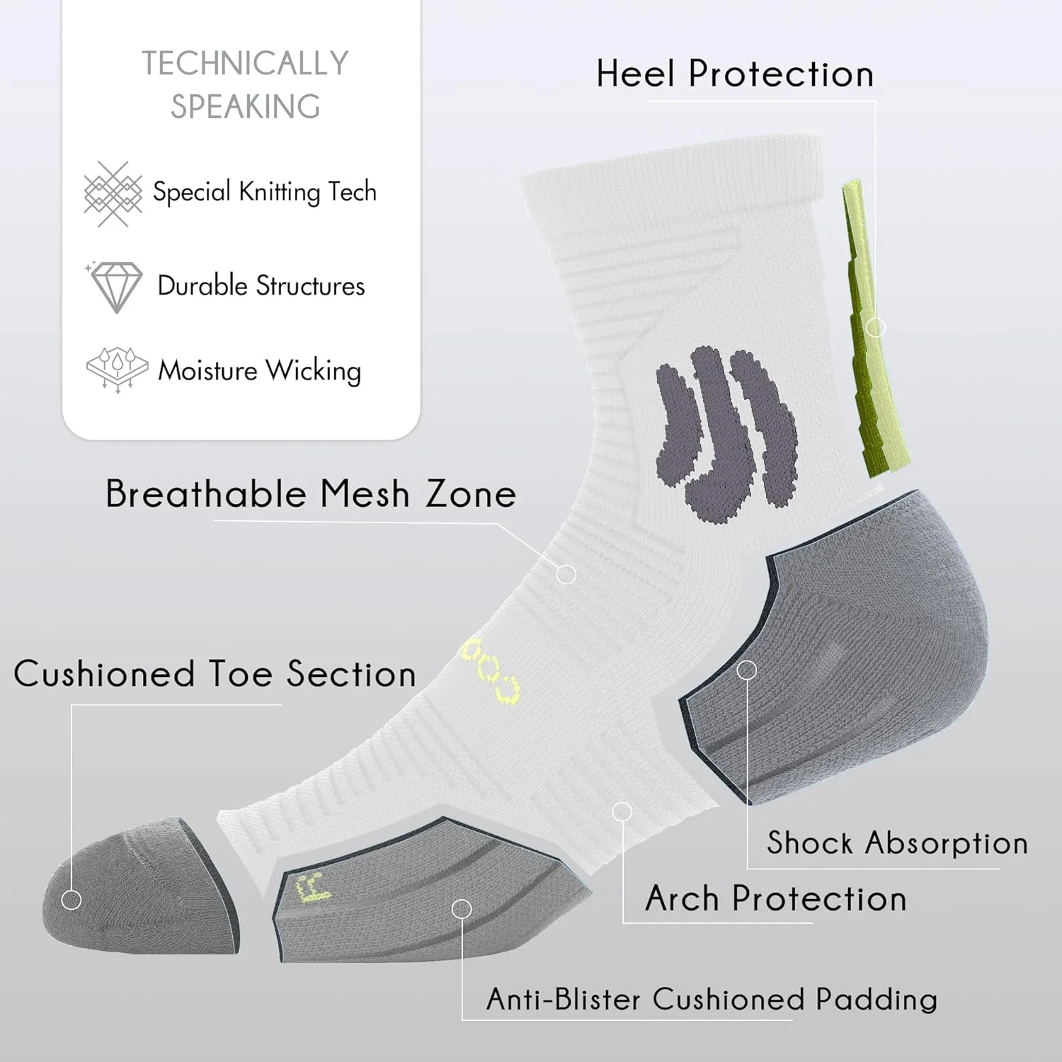 BRISIRA Coolmax Bamboo Viscose Compression Running Socks Quarter Crew Athletic Cushioned Breathable Anti Blister&Sweat&Odor