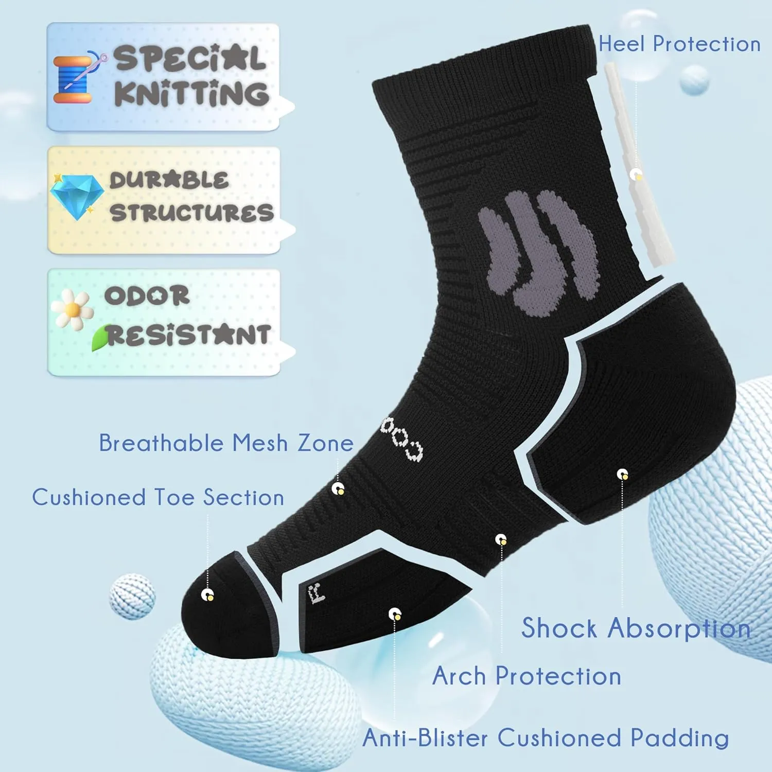 BRISIRA Coolmax Bamboo Viscose Kids Socks Compression Athletic Hiking Running Sports Boys Socks Moisture Wicking for Youth