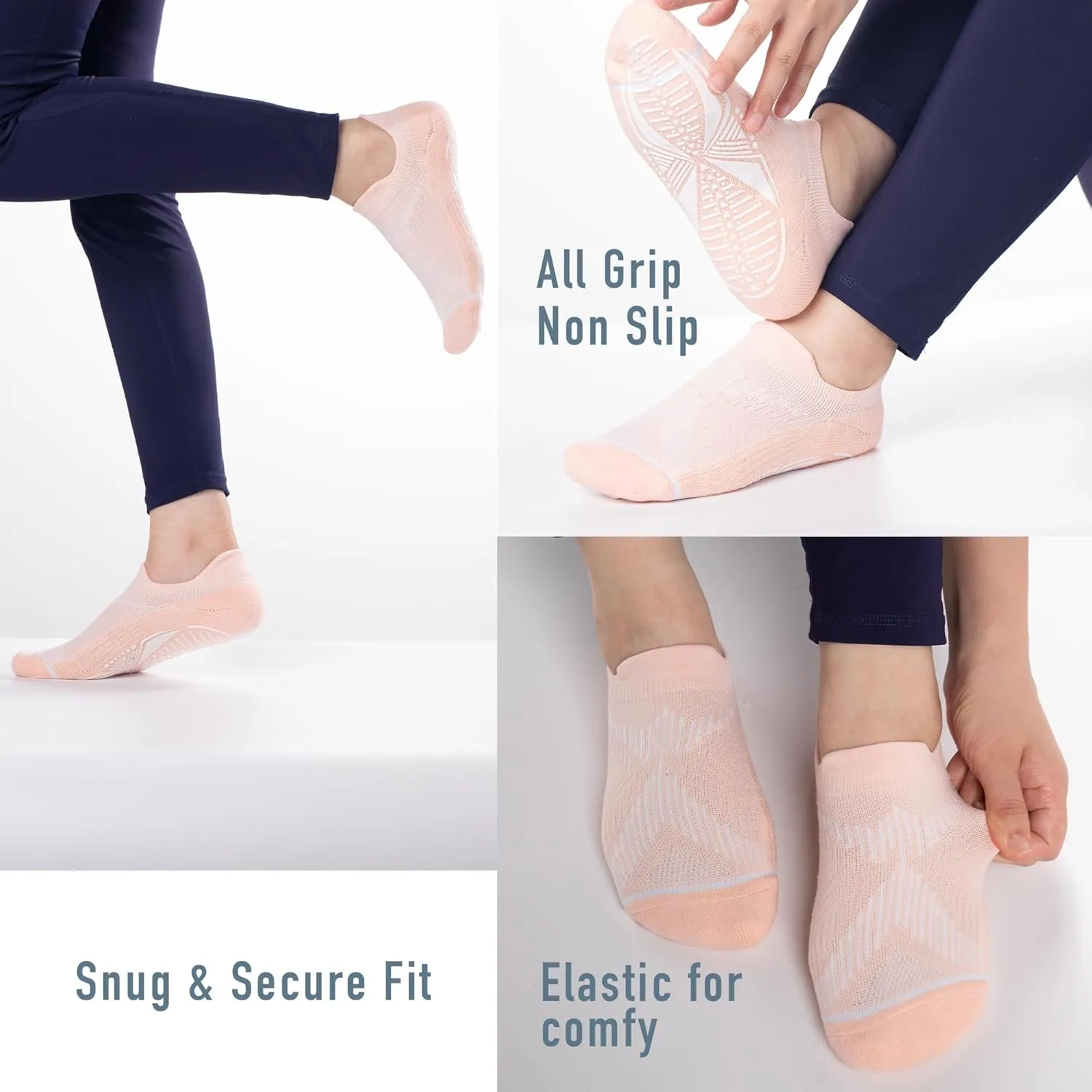 BRISIRA Coolmax Bamboo Viscose Pilates Socks with Grips Women Non Slip Grippy Yoga Socks Compression Barre Hospital Barefoot