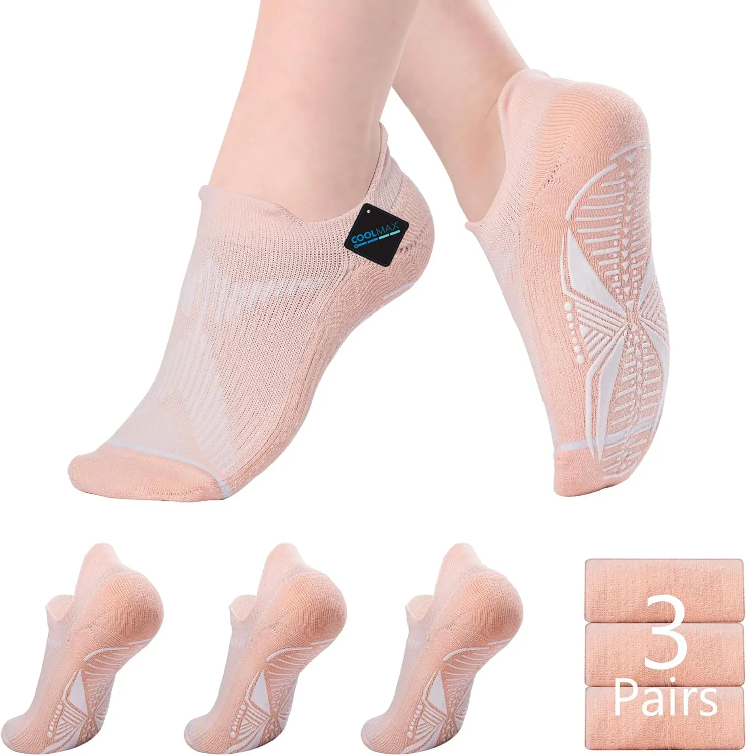 BRISIRA Coolmax Bamboo Viscose Pilates Socks with Grips Women Non Slip Grippy Yoga Socks Compression Barre Hospital Barefoot
