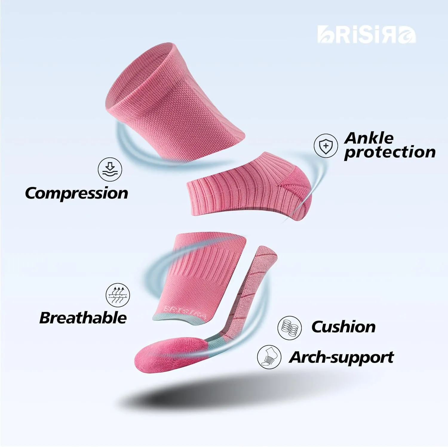 BRISIRA Coolmax Bamboo Viscose Running Compression Quarter Socks Women Moisture Wicking Anti Blister Athletic Ankle Cushion