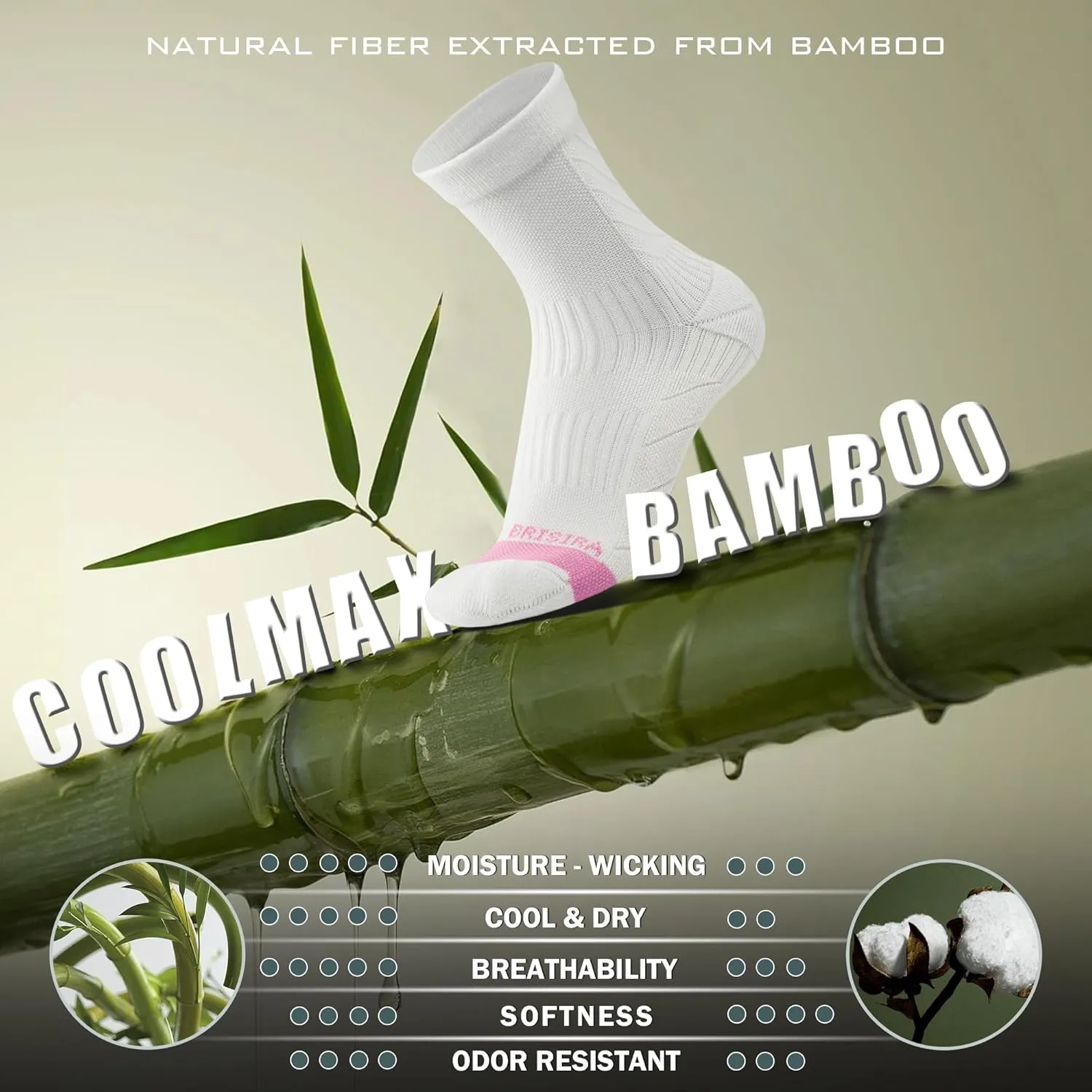 BRISIRA Coolmax Bamboo Viscose Running Compression Quarter Socks Women Moisture Wicking Anti Blister Athletic Ankle Cushion