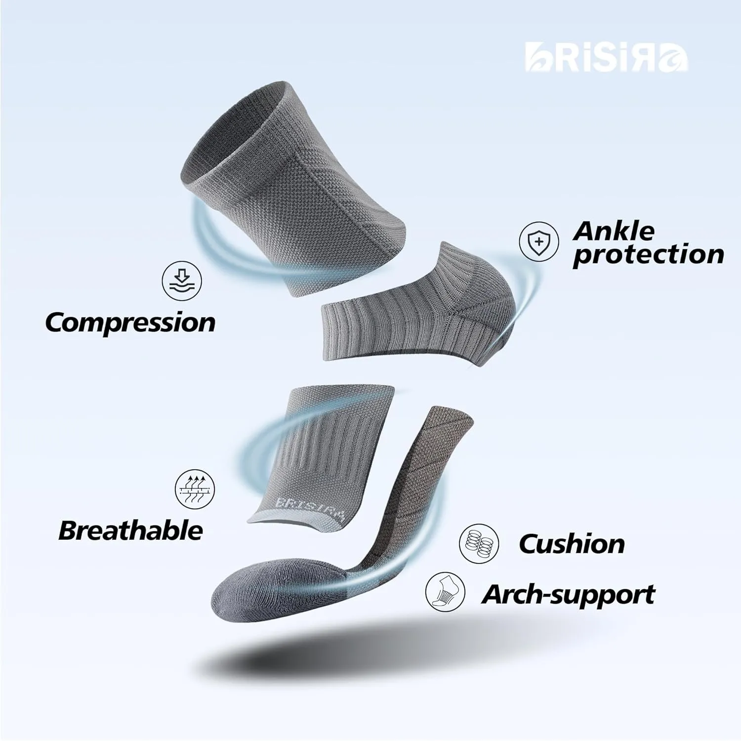 BRISIRA Coolmax Bamboo Viscose Running Compression Quarter Socks Women Moisture Wicking Anti Blister Athletic Ankle Cushion