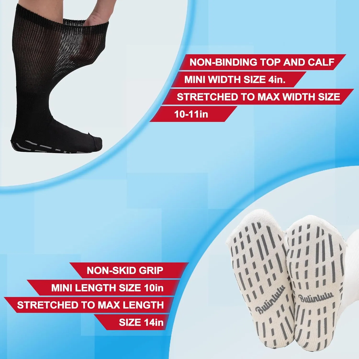 Bulinlulu Extra Width Diabetic Socks Men Women-4 Pairs Wide Edema Sock for Swollen Feet,Non Slip Cast Bariatric Socks 13-15