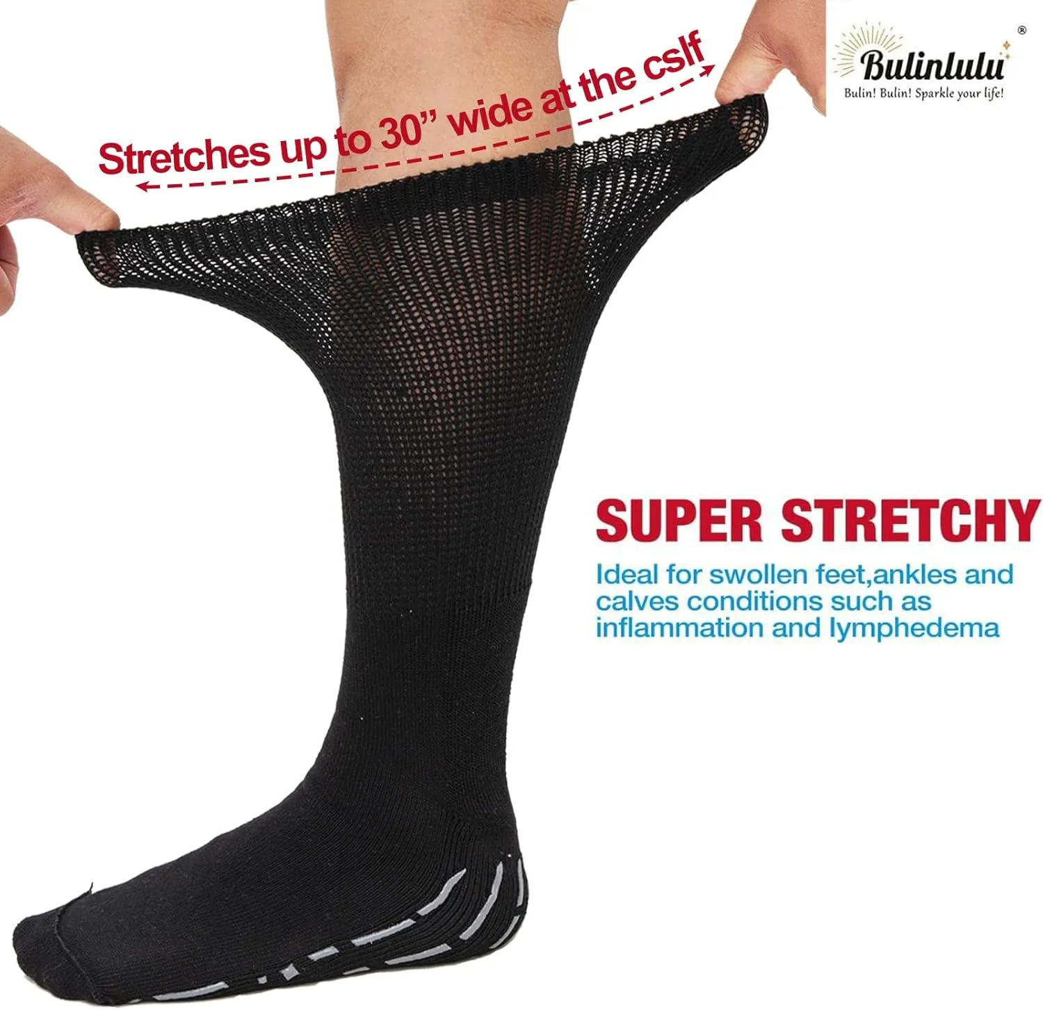 Bulinlulu Extra Width Diabetic Socks Men Women-4 Pairs Wide Edema Sock for Swollen Feet,Non Slip Cast Bariatric Socks 13-15