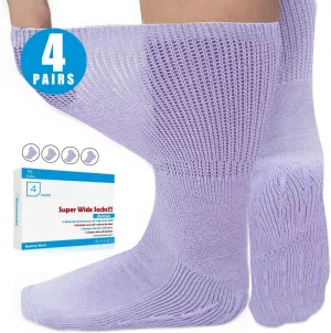 Bulinlulu Extra Width Diabetic Socks Men Women-4 Pairs Wide Edema Sock for Swollen Feet,Non Slip Cast Bariatric Socks 13-15