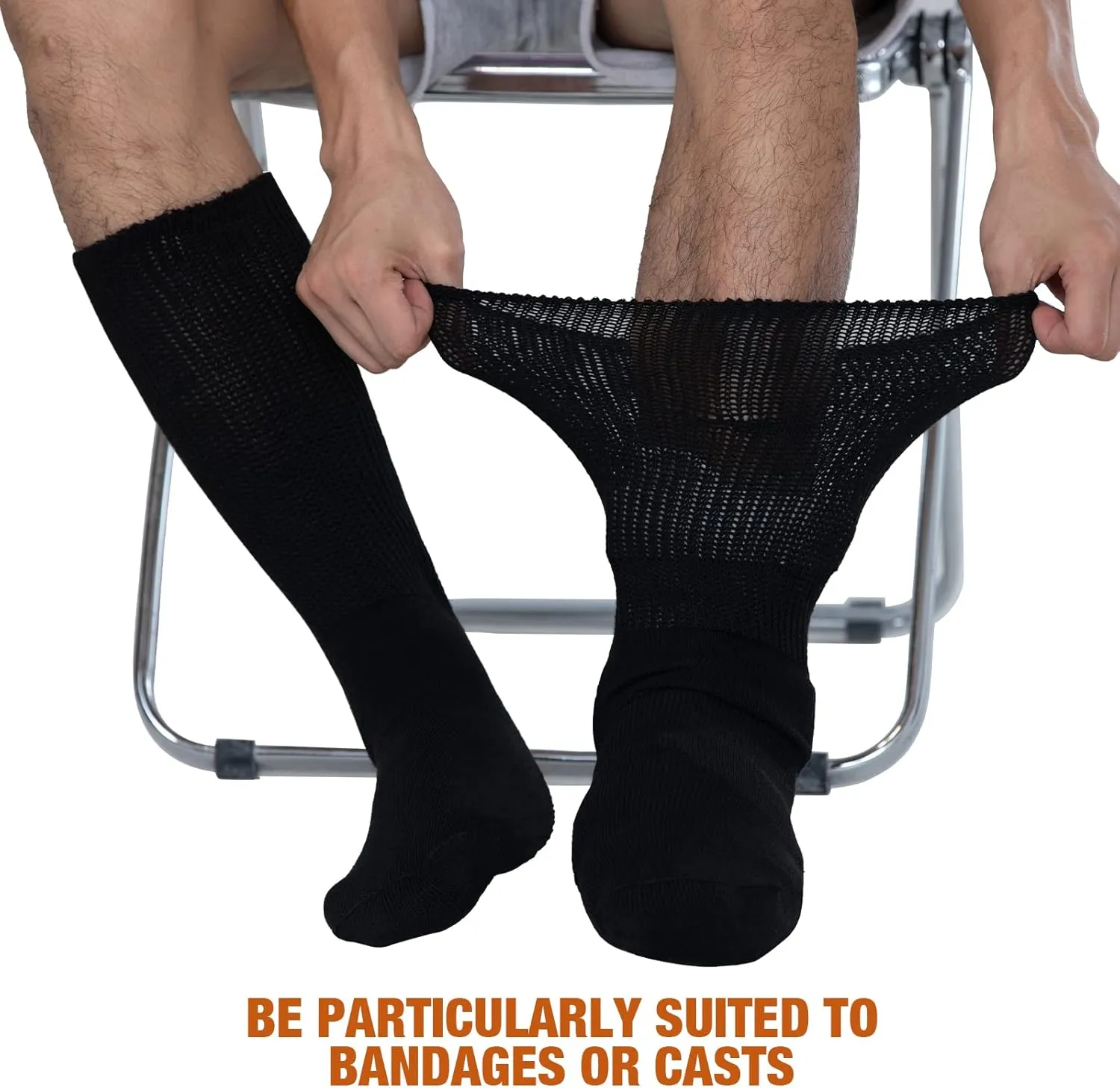 Bulinlulu Extra Width Socks for Swollen Feet-4 Pairs Bariatric Hospital Socks,Lymphedema Diabetic Socks for Women Men 13-15