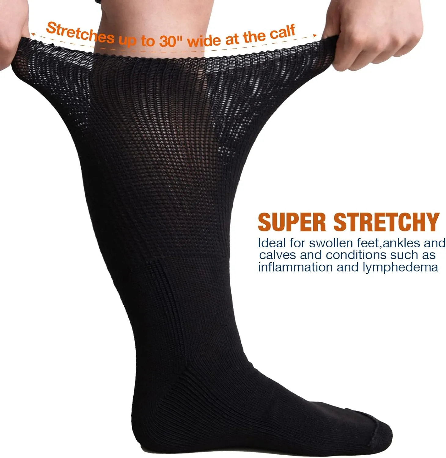Bulinlulu Extra Width Socks for Swollen Feet-4 Pairs Bariatric Hospital Socks,Lymphedema Diabetic Socks for Women Men 13-15