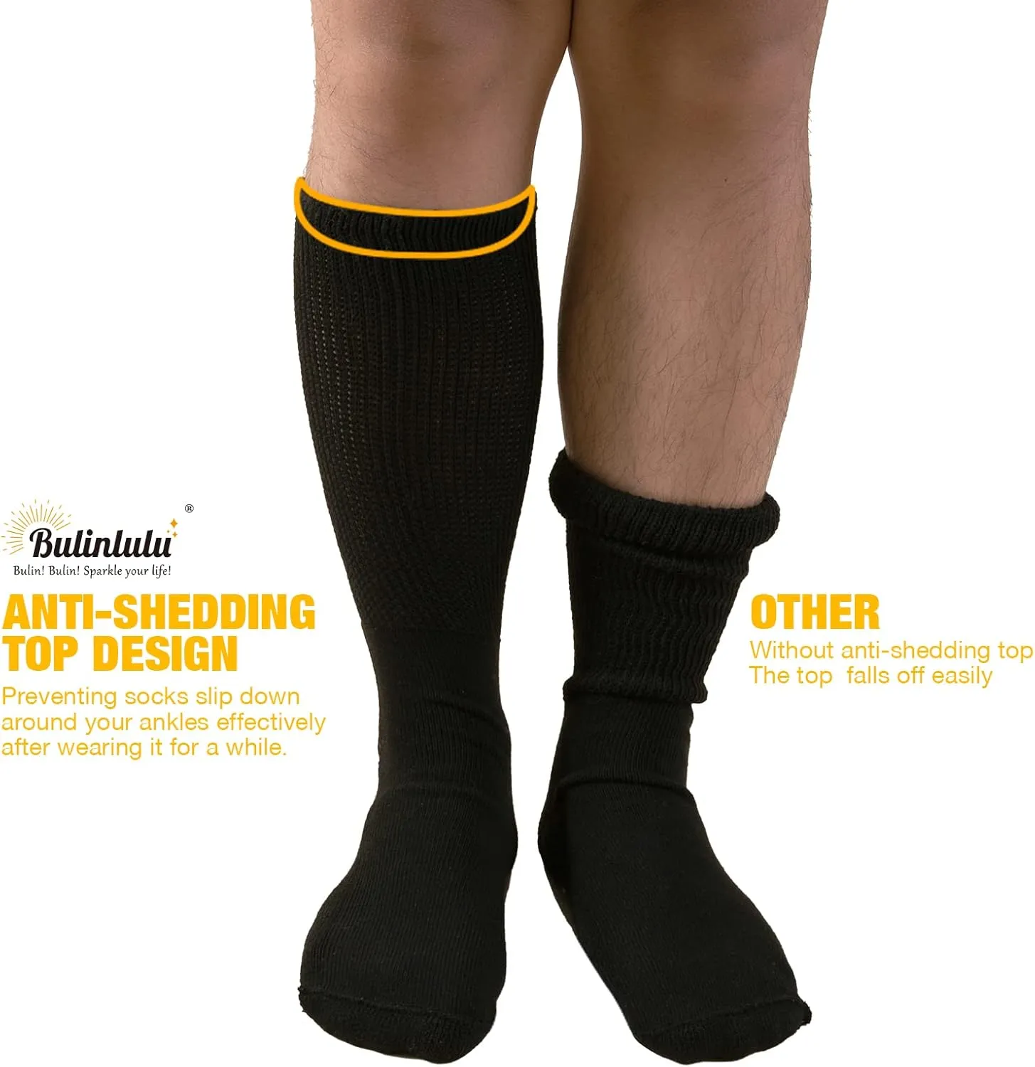 Bulinlulu Extra Width Socks for Swollen Feet-4 Pairs Bariatric Hospital Socks,Lymphedema Diabetic Socks for Women Men 13-15