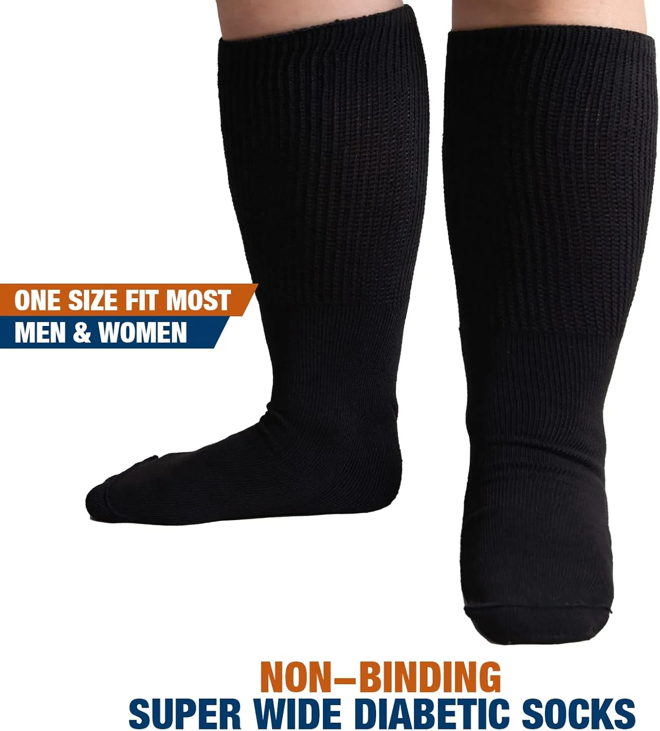 Bulinlulu Extra Width Socks for Swollen Feet-4 Pairs Bariatric Hospital Socks,Lymphedema Diabetic Socks for Women Men 13-15