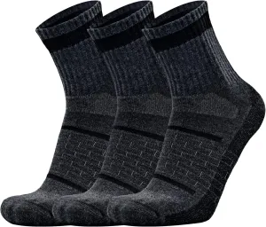 Busy Socks 3 Pack Men's Merino Wool Running Quarter Socks Womens Ankle Thick Cushioned Athletic Socks for Hiking Walking