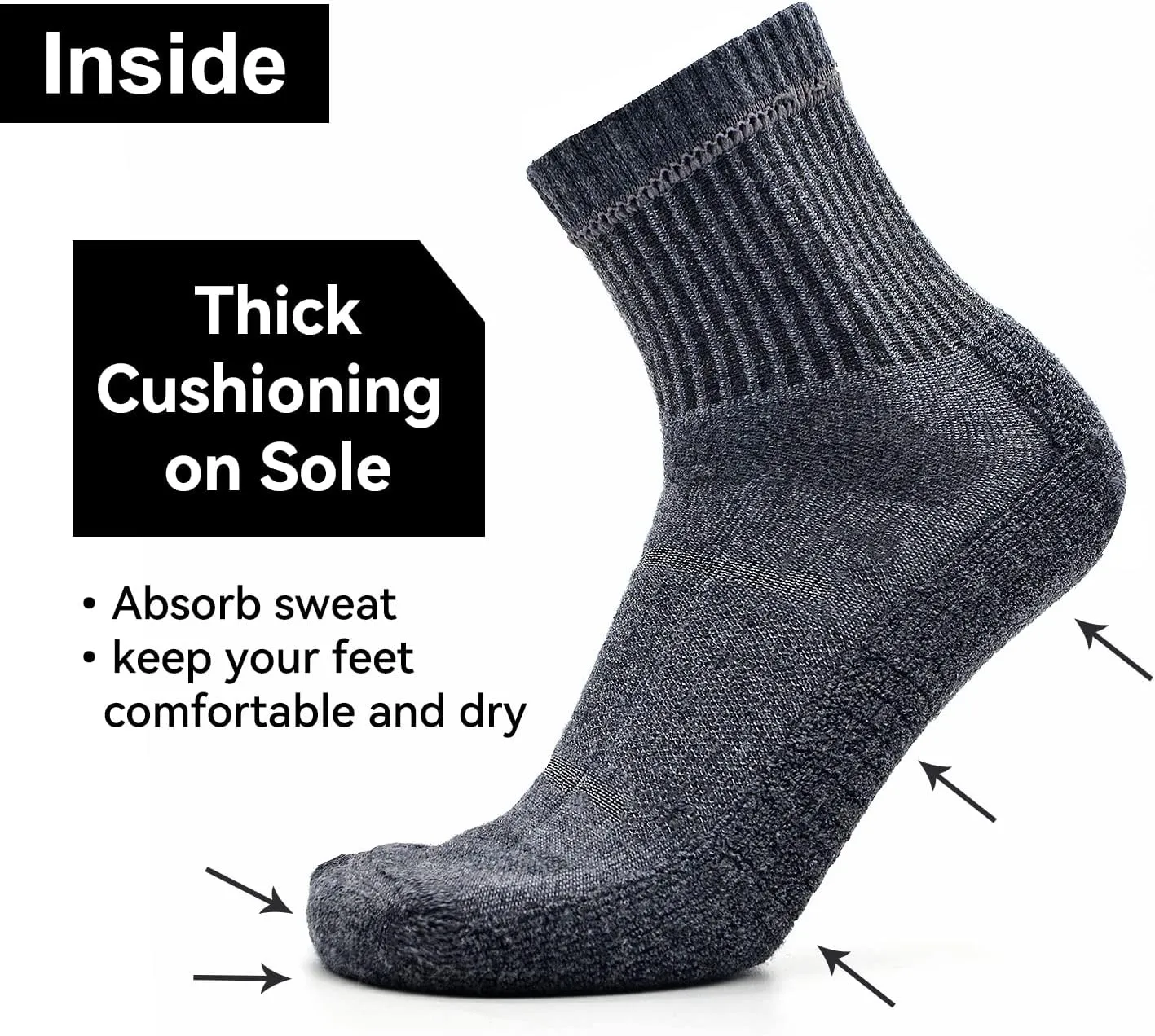 Busy Socks 3 Pack Men's Merino Wool Running Quarter Socks Womens Ankle Thick Cushioned Athletic Socks for Hiking Walking