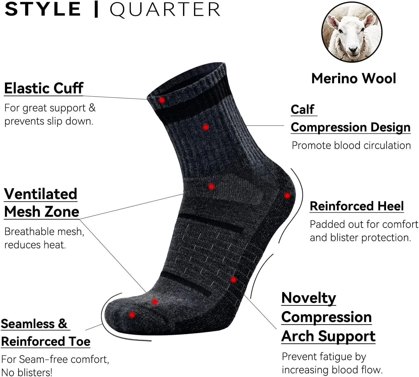 Busy Socks 3 Pack Men's Merino Wool Running Quarter Socks Womens Ankle Thick Cushioned Athletic Socks for Hiking Walking
