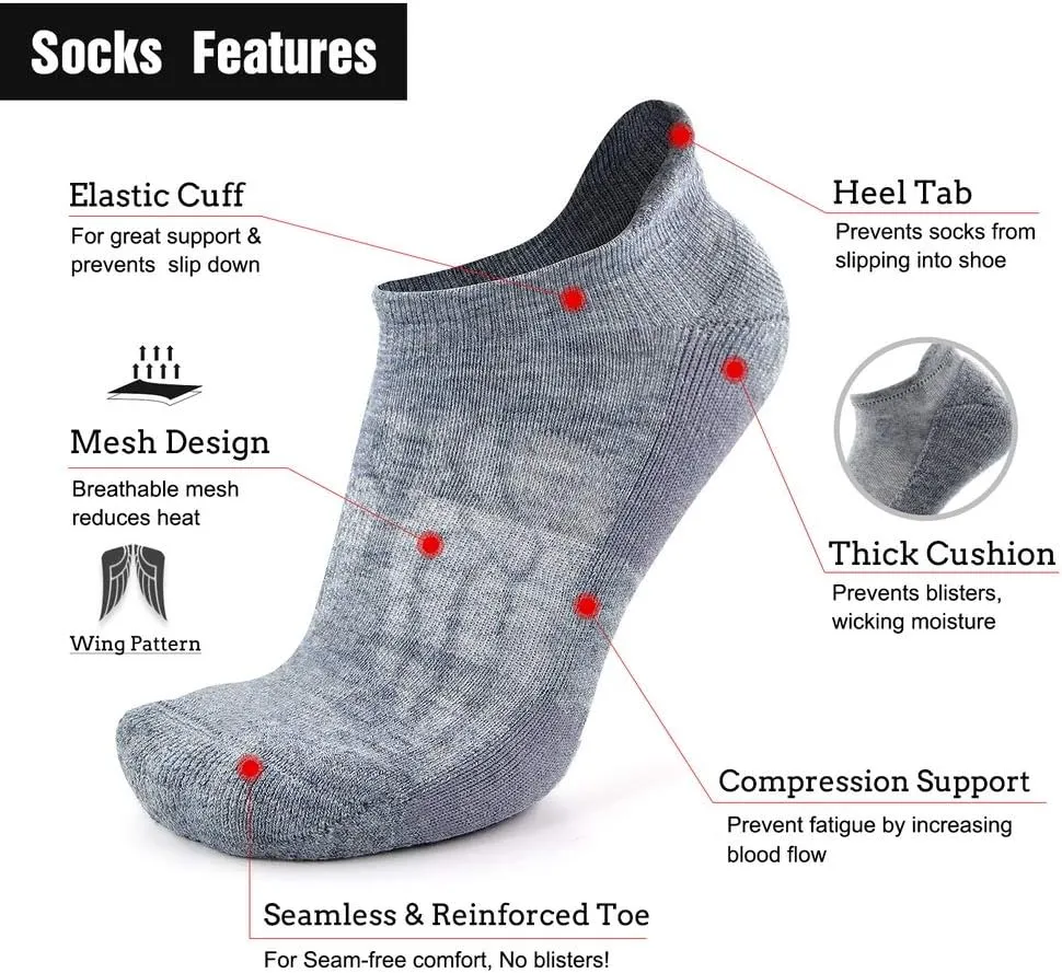 Busy Socks Merino Wool Compression Support Ankle Running Hiking Socks for Men Women, Soft Thick Cushion Tab Socks 3/6 Pairs