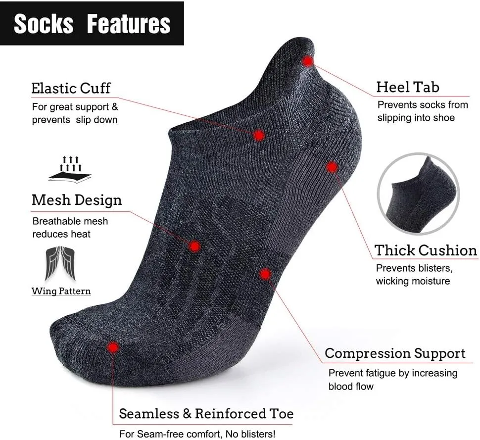 Busy Socks Merino Wool Compression Support Ankle Running Hiking Socks for Men Women, Soft Thick Cushion Tab Socks 3/6 Pairs