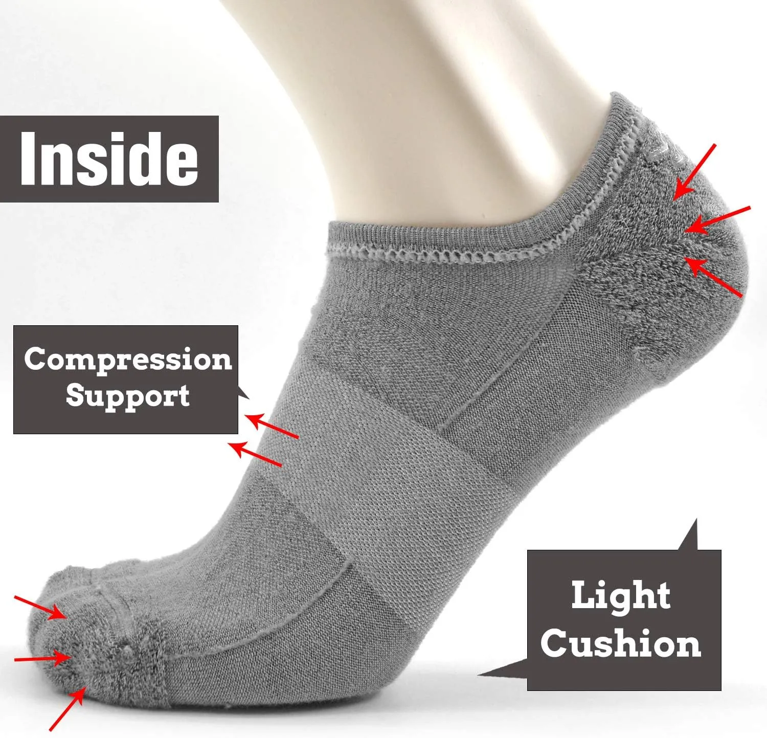 Busy Socks No Show Merino Wool Athletic Running Socks for Men Women,Low Cut Thin Soft Sport Wool Socks with Non-Slip Grips