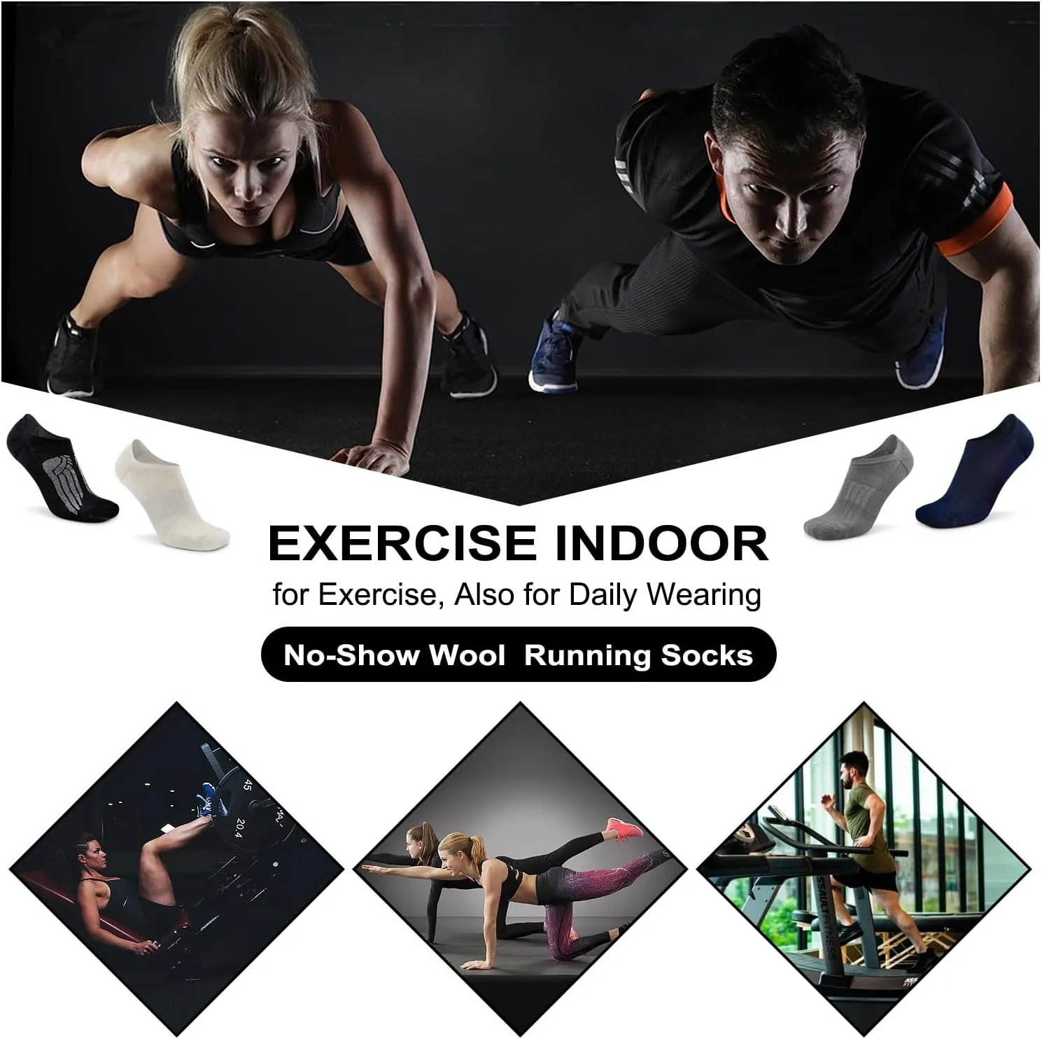 Busy Socks No Show Merino Wool Athletic Running Socks for Men Women,Low Cut Thin Soft Sport Wool Socks with Non-Slip Grips