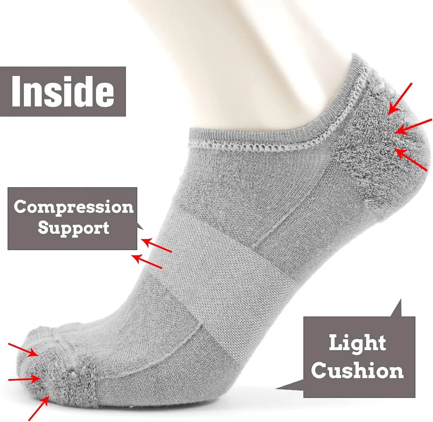 Busy Socks No Show Merino Wool Athletic Running Socks for Men Women,Low Cut Thin Soft Sport Wool Socks with Non-Slip Grips