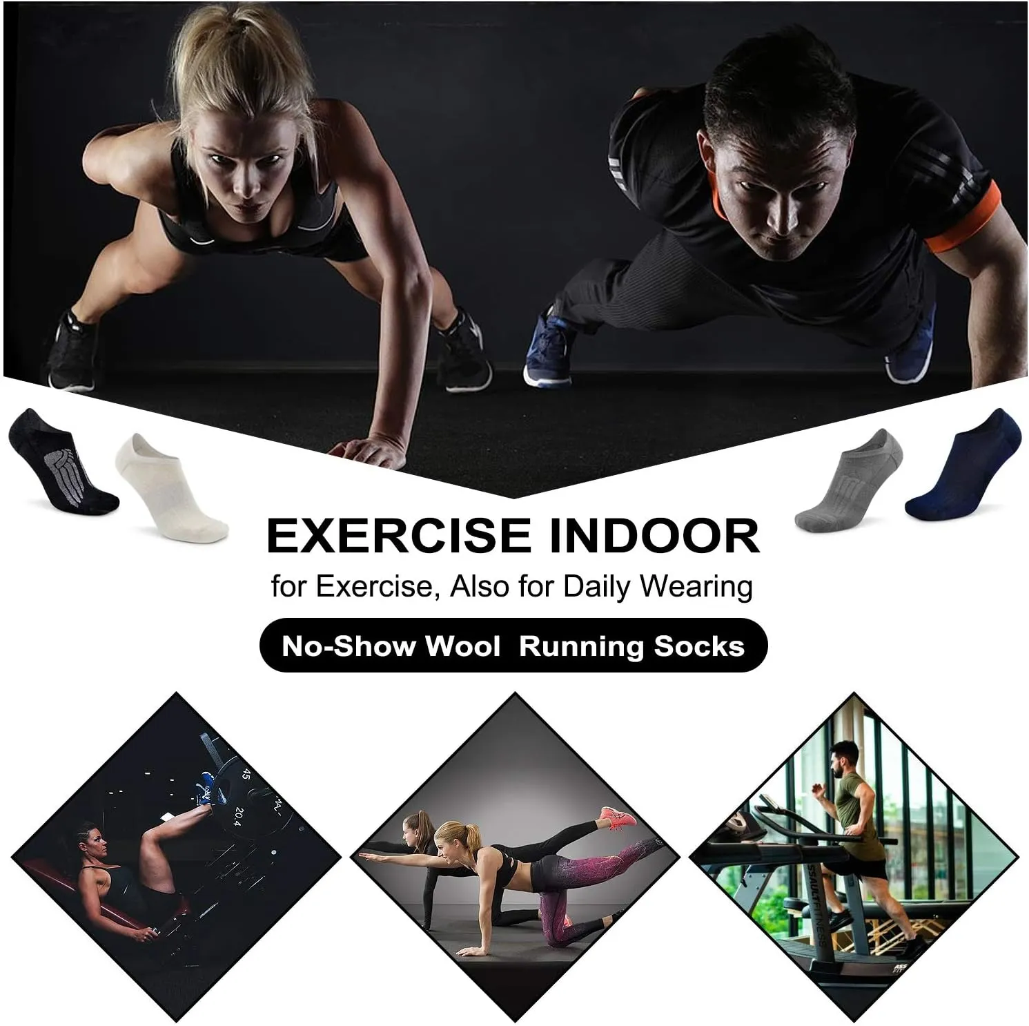 Busy Socks No Show Merino Wool Athletic Running Socks for Men Women,Low Cut Thin Soft Sport Wool Socks with Non-Slip Grips