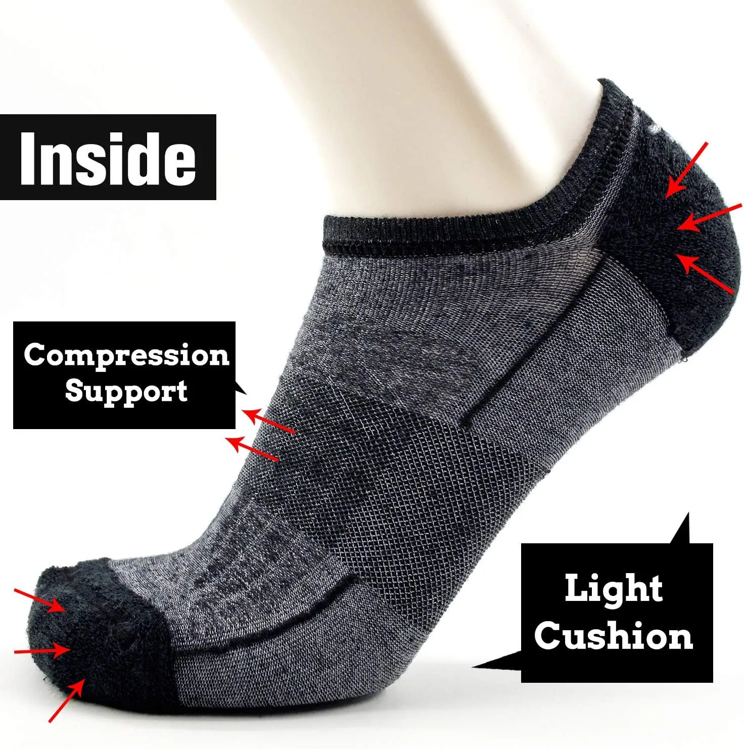 Busy Socks No Show Merino Wool Athletic Running Socks for Men Women,Low Cut Thin Soft Sport Wool Socks with Non-Slip Grips