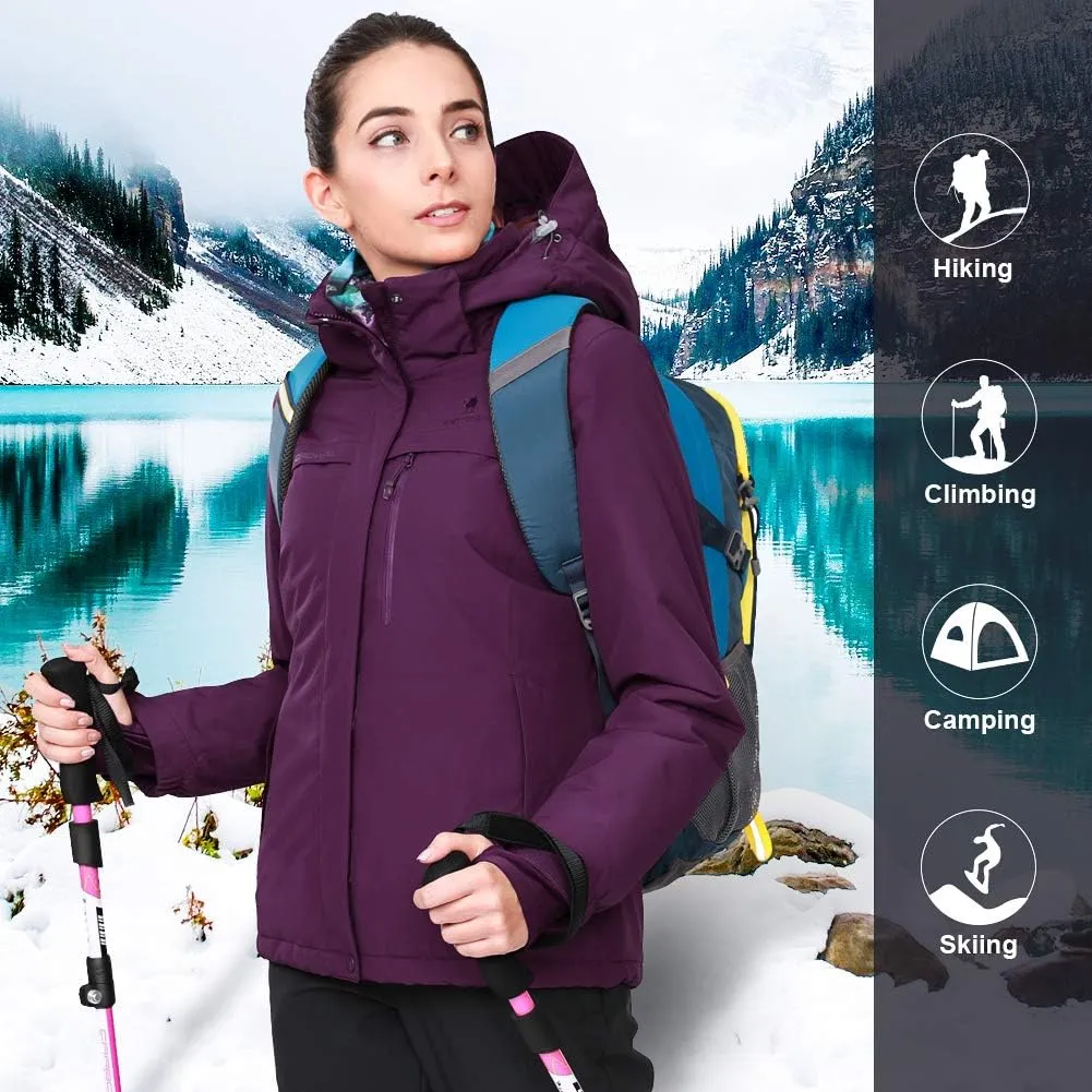 CAMEL CROWN Women’s Mountain Snow Waterproof Ski Jacket Detachable Hood Windproof Fleece Parka Rain Jackt Winter Coat