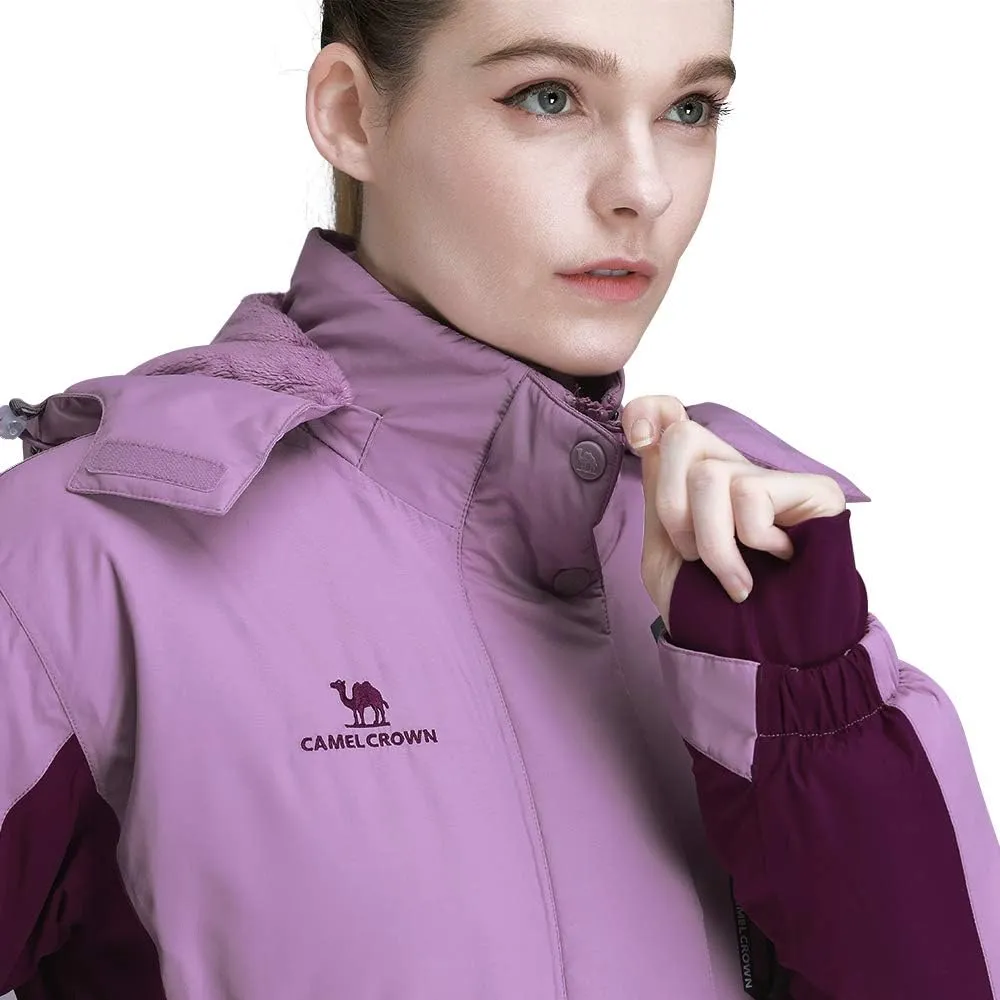 CAMEL CROWN Women’s Mountain Snow Waterproof Ski Jacket Detachable Hood Windproof Fleece Parka Rain Jackt Winter Coat