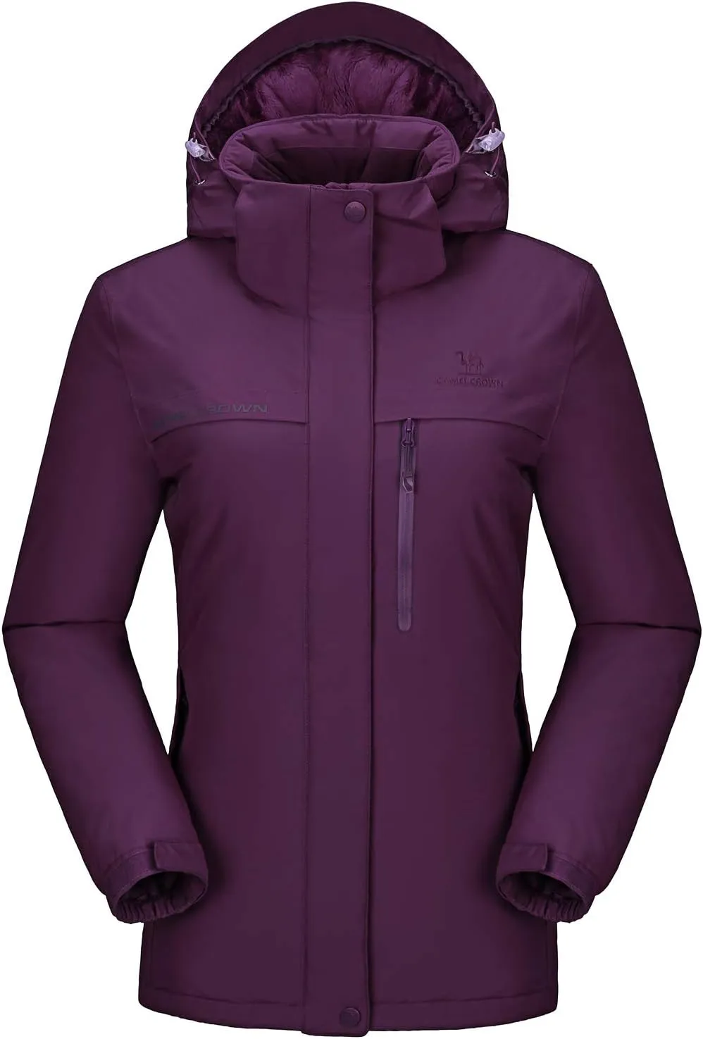 CAMEL CROWN Women’s Mountain Snow Waterproof Ski Jacket Detachable Hood Windproof Fleece Parka Rain Jackt Winter Coat