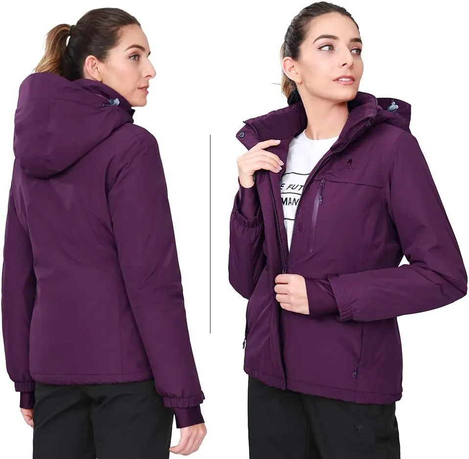 CAMEL CROWN Women’s Mountain Snow Waterproof Ski Jacket Detachable Hood Windproof Fleece Parka Rain Jackt Winter Coat