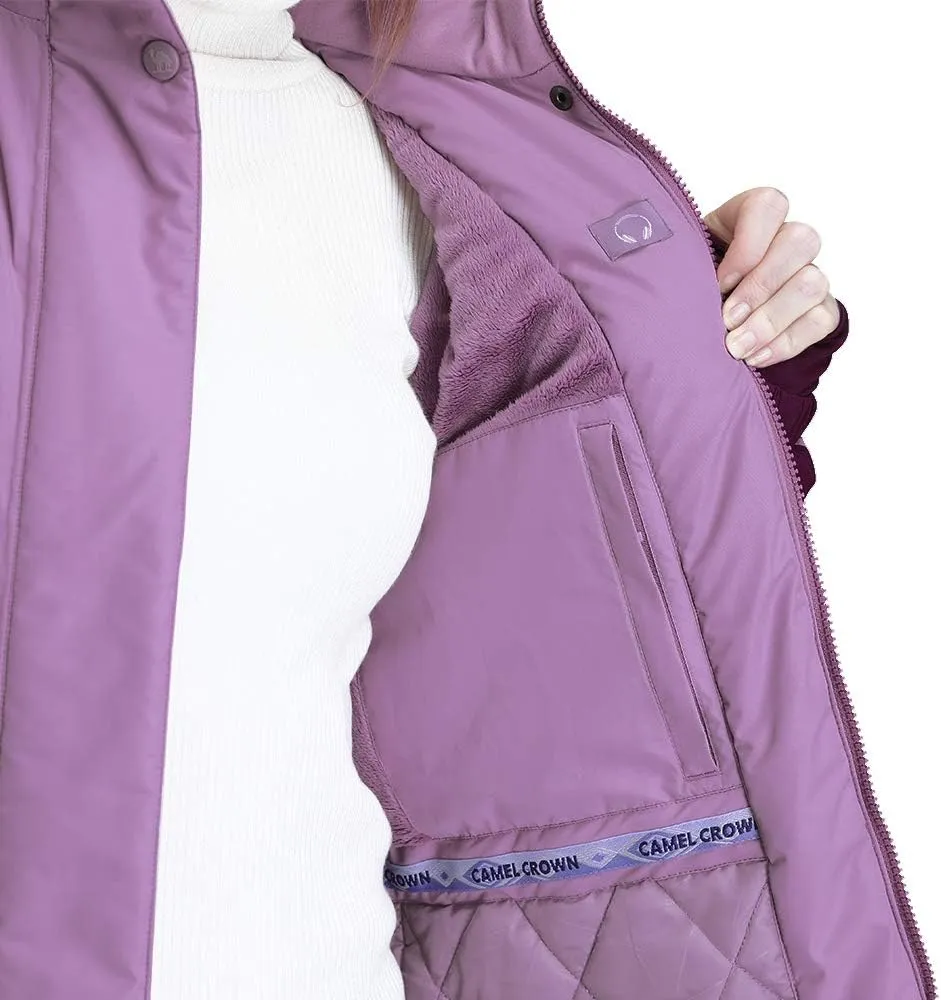 CAMEL CROWN Women’s Mountain Snow Waterproof Ski Jacket Detachable Hood Windproof Fleece Parka Rain Jackt Winter Coat
